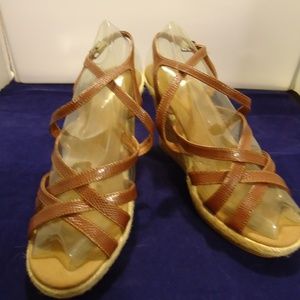 NY&Comp. Wedge Ankle Strap Sandals Brown Size 8